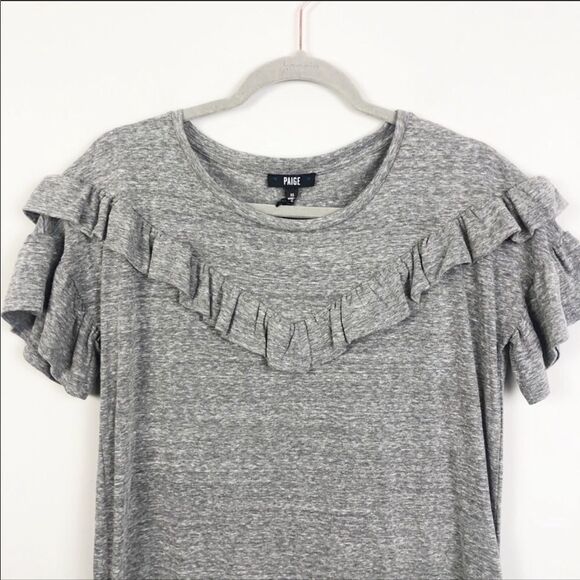PAIGE | NEW Adalie Short Sleeve Ruffle Dress Heathered Gray Women’s Size X-Small - Picture 6 of 14